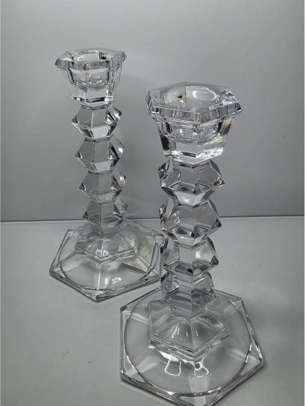 Mikasa Jewelstone Crystal Candlestick Holders Set of 2 5.2" NO BOX
